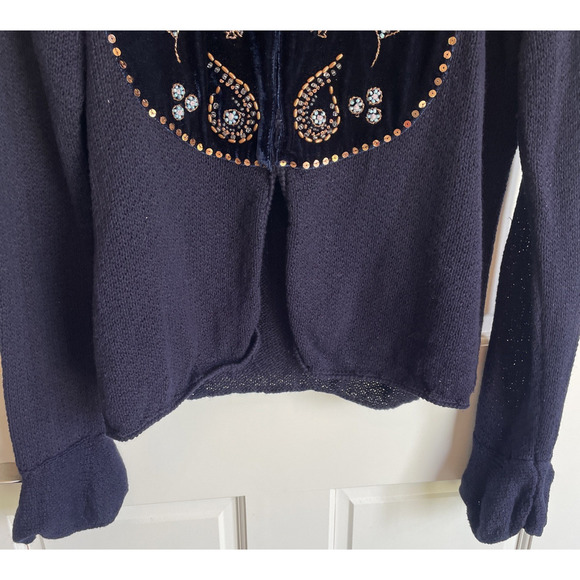 Soft Surroundings Women's Beaded Velvet Cardigan Sweater Size L Boho Embellished - Picture 3 of 16